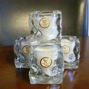 Set of 4 Wavy Crystal Glass Cubed Candle Holder with Scented Candle